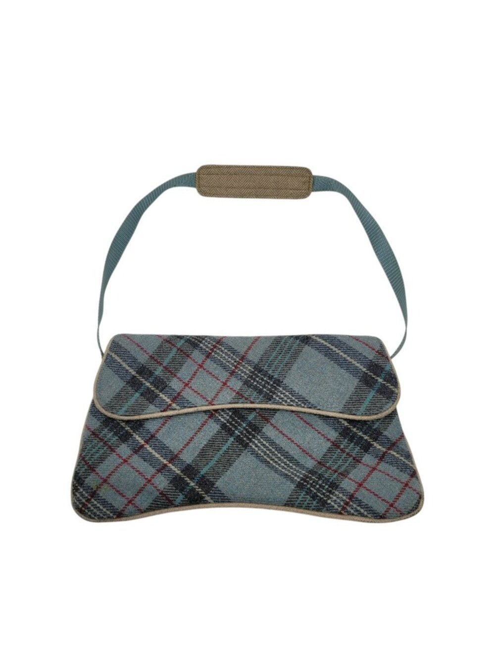 GAP Plaid Wool Clutch Shoulder Bag Purse Vintage Y2K Small Tartan Blue 90s